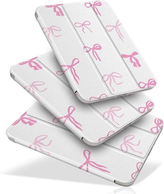 DONGKE for iPad mini 7 (A17 Pro) 2024 & iPad mini 6 2021 8.3 Inch, Slim Foldable Stand Hard PC Translucent Back Shell Smart Cover for iPad mini 7th/6th Generation [Auto Wake/Sleep] - Pink Bows
