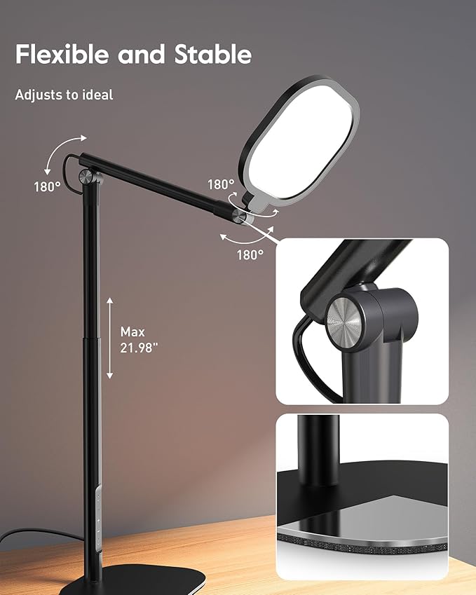 LitONES Led Desk Lamps for Home Office with Base, Tall Desk Lamp with 50 Light Modes & Memory and Timer Func Computer Light, Flexible Adjustable Table Lamps for Video Conference, Architect