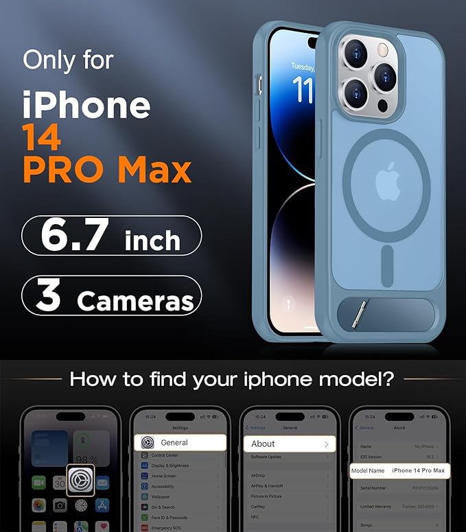 Magnetic Compatible with iPhone 14 Pro Max Case, [Built-in Invisible Kickstand][Compatible with MagSafe] [Military Grade Shockproof] Slim Translucent Matte Phone Case for iPhone 14 Pro Max 6.7"