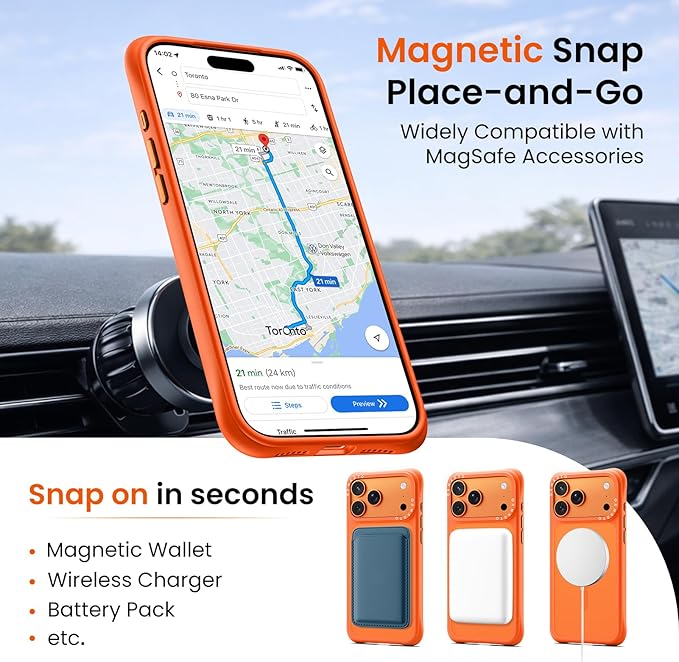 ORNARTO Magnetic for iPhone 17 Pro Max Case, 20FT Military-Grade Drop Protection, Compatible with MagSafe, Slim Shockproof Translucent Matte Phone Case for iPhone 17 Pro Max 6.9", Orange