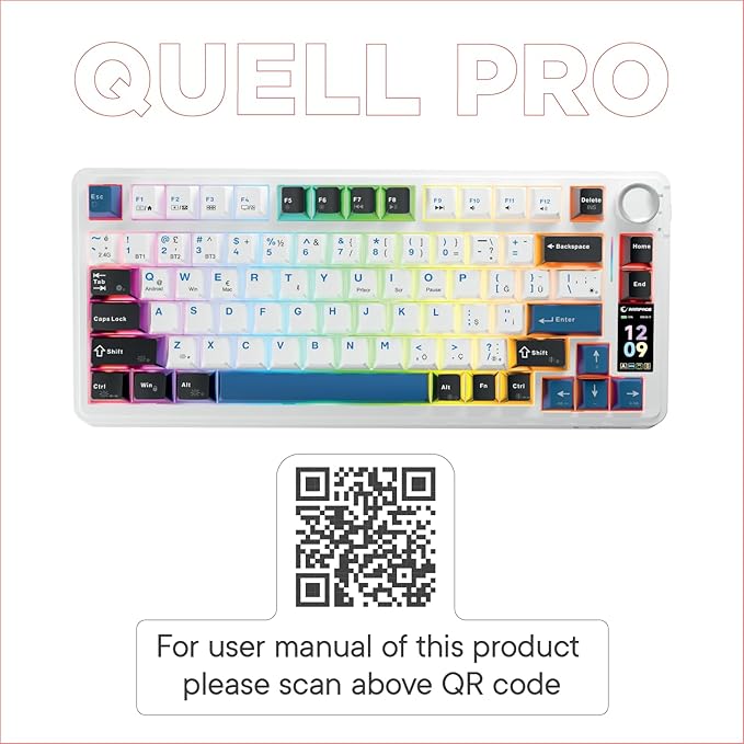 Quell Pro 75% Wireless Mechanical Gaming Keyboard – Hot Swappable Pre-Lubed Switches, Creamy Typing Sound, Smart Screen & Control Knob, RGB Backlit, PBT Keycaps, Compact Keyboard for PC