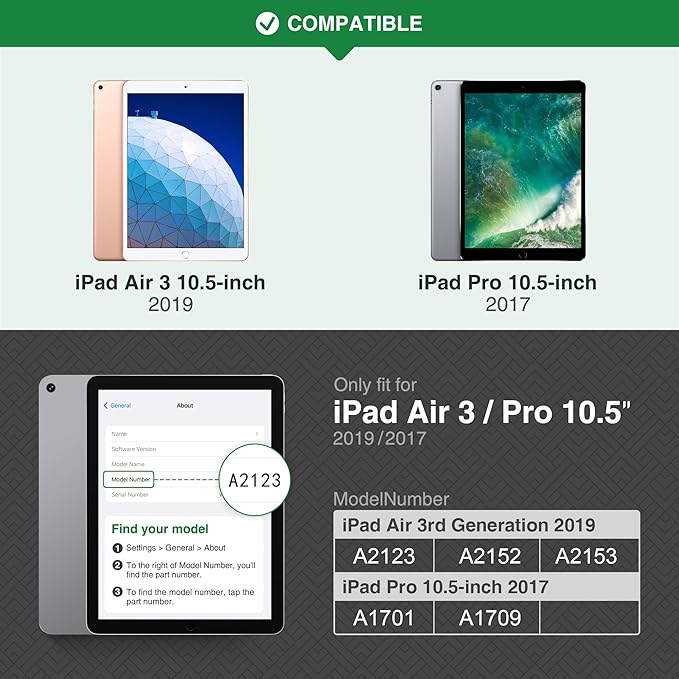 KingBlanc Case for iPad Air (3rd Generation) 10.5" 2019 / iPad Pro 10.5 inch 2017 Case with Apple Pencil Holder, Vegan Leather Smart Cover, Auto Sleep/Wake, Multi-Angle Folding, Blue