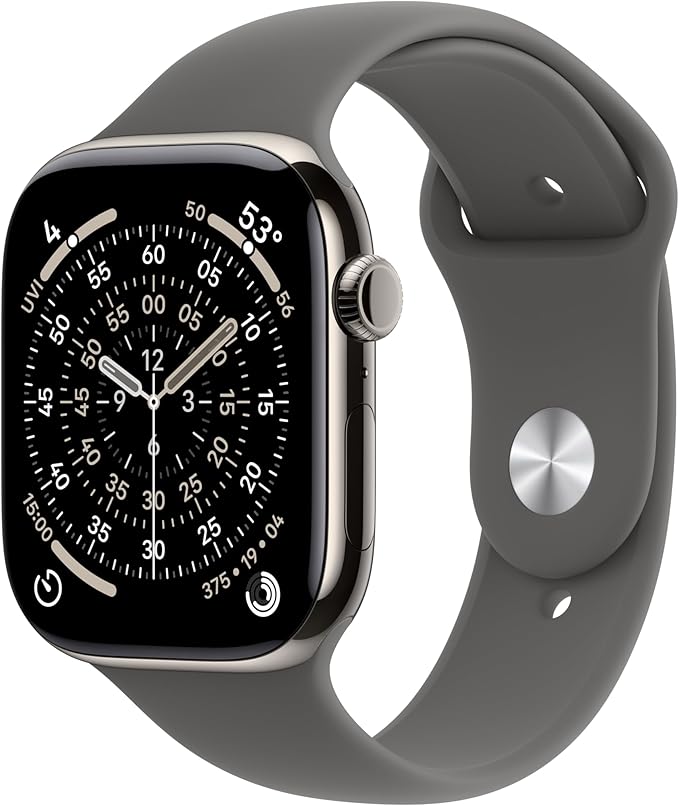 Apple Watch Series 11 [GPS + Cellular 46mm] Smartwatch with Natural Titanium Case with Stone Gray Sport Band - M/L. Sleep Score, Fitness Tracker, Health Monitoring, Always-On Display, Water Resistant