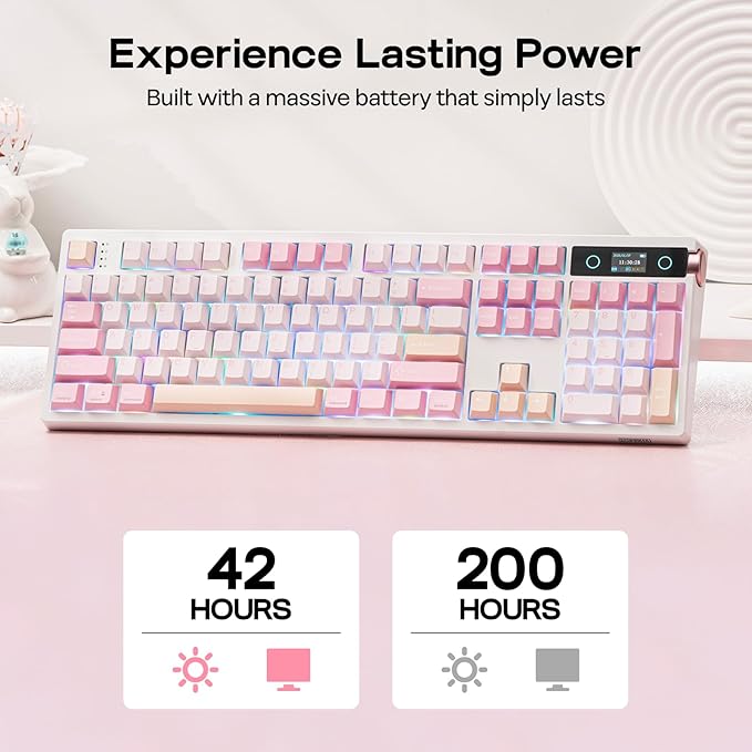 EPOMAKER TH108 PRO Full Size Mechanical Keyboard with Screen & Knob, Wireless Gaming Keyboard with 10000mAh, Creamy Gasket, Hot Swap, Custom Driver, RGB Backlight, NKRO (Pink, Creamy Jade)