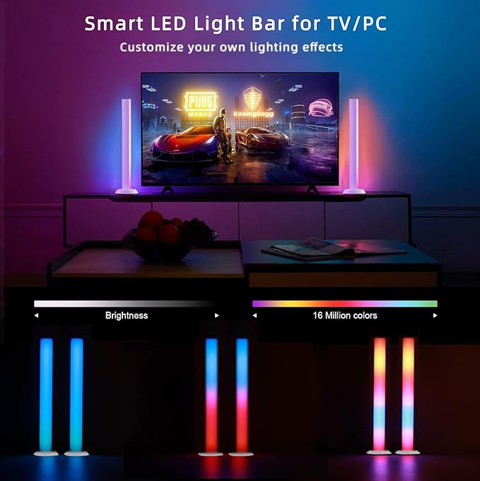 Smart LED Light Bar, TV Backlight Ambient Lighting, Work with Alexa, RGB Light Bar for Room with 16 Million Colors, Music Sync Gaming Lights APP Control, LED Lights for TV, PC, Party