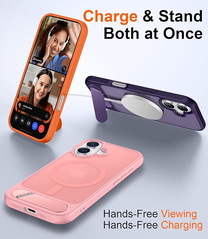 Magnetic Compatible with iPhone 16 Case, [Built-in Invisible Kickstand][Compatible with MagSafe][Military Grade Shockproof] Slim Translucent Matte Phone Case for iPhone 16 6.1"
