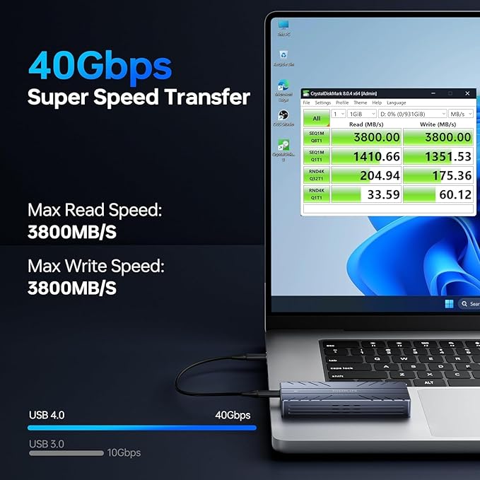 40Gbps M.2 NVMe Enclosure with Cooling Fan,Thunderbolt SSD Enclosure for M1 Pro/Max Mac,MOKiN Aluminum M.2 Enclosure Support M/B+M Key Size 2280/2260/2242 Compatible with Thunderbolt 3/4/USB4/3.2/3.1