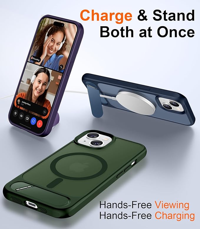 Magnetic Compatible with iPhone 15 Case, [Built-in Invisible Kickstand][Compatible with MagSafe] [Military Grade Shockproof] Slim Translucent Matte Phone Case for iPhone 15 6.1"