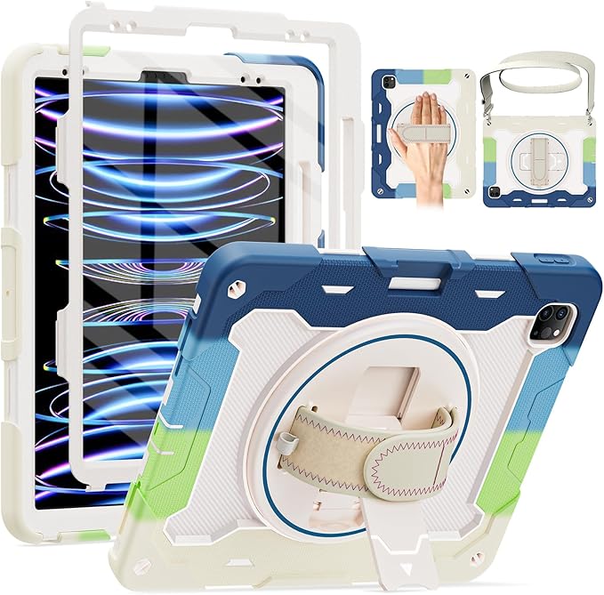 for iPad Pro 12.9 inch Case (6th/5th/4th/3rd Gen),Not fit iPad 12.9 2nd/1st Gen with Screen Protector for Kids with 360 Kickstand Hand Strap Pencil Holder [15ft Drop Protection]