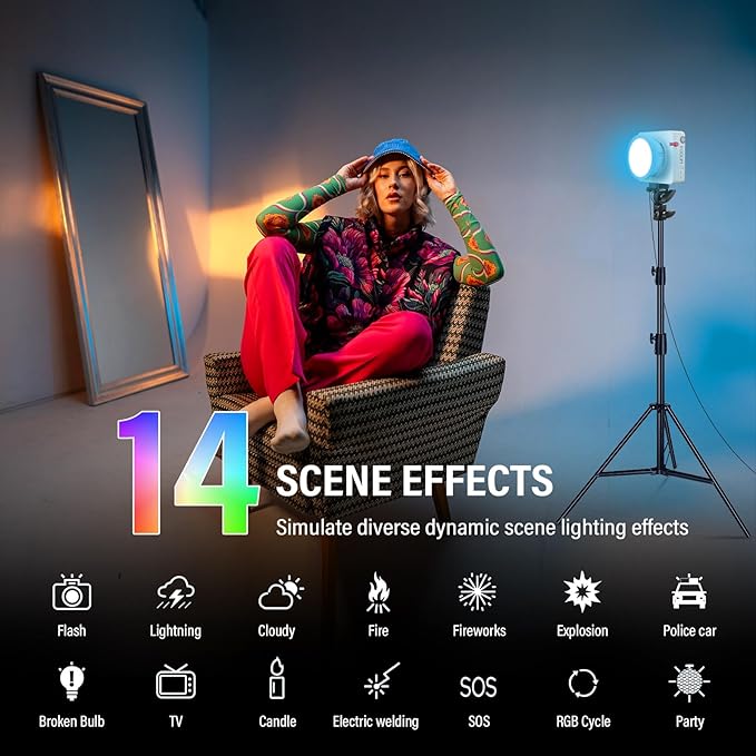 Godox ML100R RGB COB LED Video Light Portable with Carry Bag 110W Full-Color 1800K-10000K CRI 97+/TLCI 98+ 14 FX Effects Support APP Control for Studio/Live Streaming/Outdoor