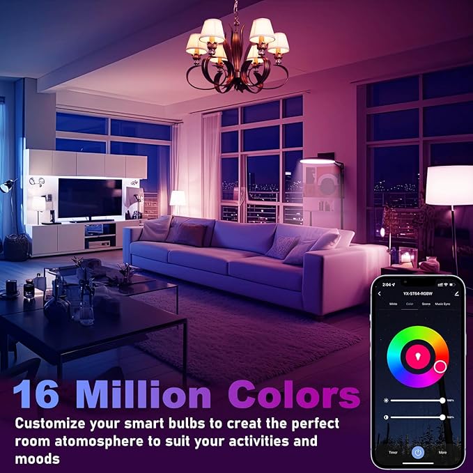 A15 LED Smart Bulb, Compatible with Alexa, Google Home, E26, 5W=40W, Color Changing, Dimmable WiFi Light Bulbs, 2.4GHZ WiFi Only, No Hub Required, 3 Pack