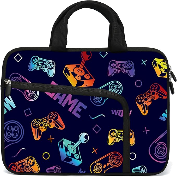 14 15 15.4 15.6 inch Laptop Handle Bag Computer Protect Case Pouch Holder Notebook Sleeve Neoprene Cover Soft Carrying Case with Extra Pockets For Dell Lenovo HP Chromebook (GAME)
