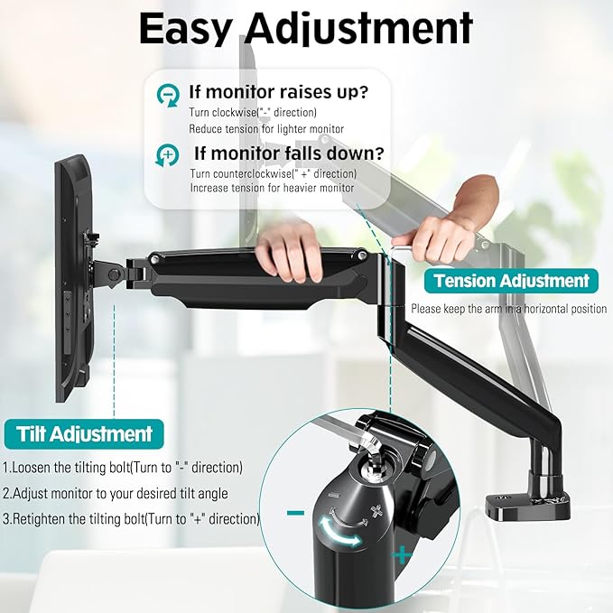 MOUNT PRO Dual Monitor Desk Mount fits 22” to 39” Ultrawide Computer Screen, Holds up to 30.9lbs Each, Fully Adjustable Long Monitor Arm for Two Monitors, Gas Spring Monitor Stand, 100x100 VESA Mount