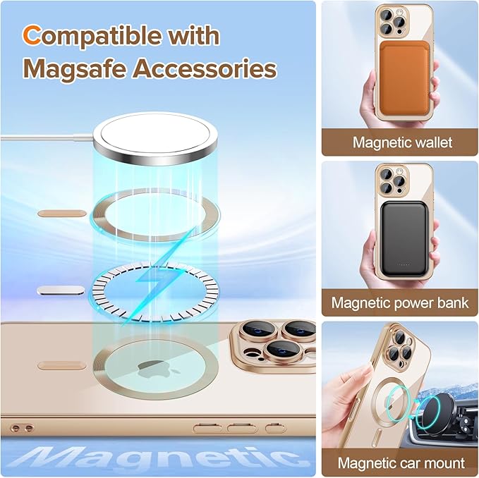 Hython Magnetic Clear for iPhone 16 Pro Max Case with Camera Lens Protector [Compatible with MagSafe] Plating Edge Slim Soft TPU Cover Protective Phone Case for 16 Pro Max 6.9", Matte Desert Brown
