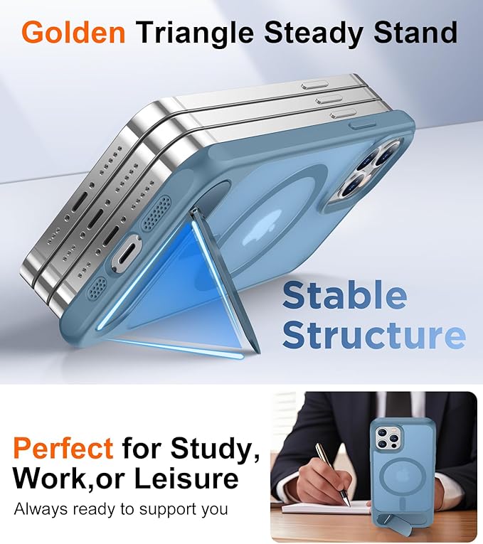 Magnetic Compatible with iPhone 12 Case & iPhone 12 Pro Case, [Built-in Invisible Kickstand][Compatible with MagSafe][Military Grade Shockproof] Slim Translucent Matte Phone Case 6.1"