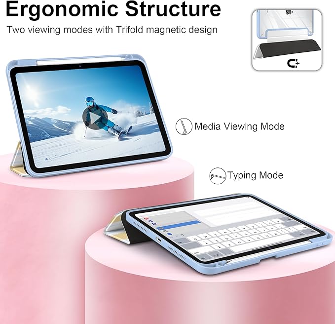Case for iPad Pro 13 Inch (M5 2025 M4 2024) – [Built-in Pencil Holder], Shockproof & Stylish, Clear Hard Back + Soft TPU Edge, Magnetic Trifold Stand, Auto Wake/Sleep, Watercolor Stripes