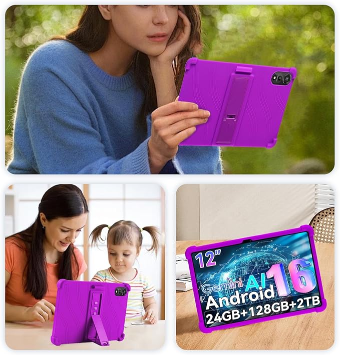 for Nexall N90 Tablet Case 12Inch, Shockproof Four Corner Airbag Protection,Soft Silicone Edge Cover with Built-in Stand,Heavy Duty Protective Sleeve for Nexall N90,Purple