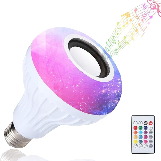 LED RGB Bulb Light Smart Bluetooth Music Speaker Changing Color Lamp Shower Head with Remote for Living Room Bathroom