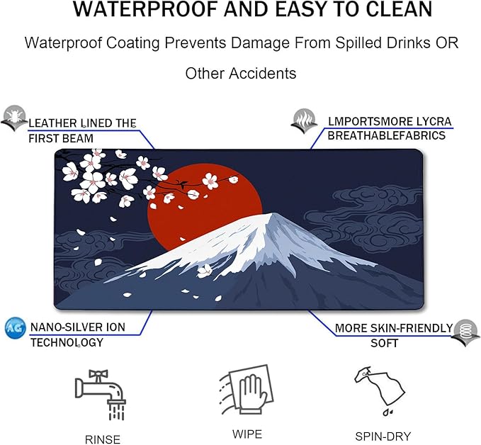 Japanese Mt Fuji Gaming Pad, Large Mouse Pad for Gamer, Durable 31.5"x15.7" Extended Mousepad with Stitched Edges, Waterproof Non-Slip Base Long XXL Large Mouse Pad for Home Office Work