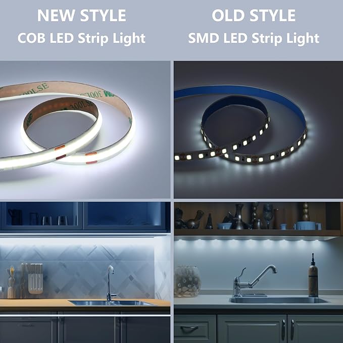 BENLUN 12V COB LED Under Cabinet Strip Lighting Kit 32.8ft, 6000K Cool White Cuttable LED Tape Lights 8W/M CRI 93 320LEDs/M with Dimmer and Power Supply for Kitchen Bookcase Shelf Display