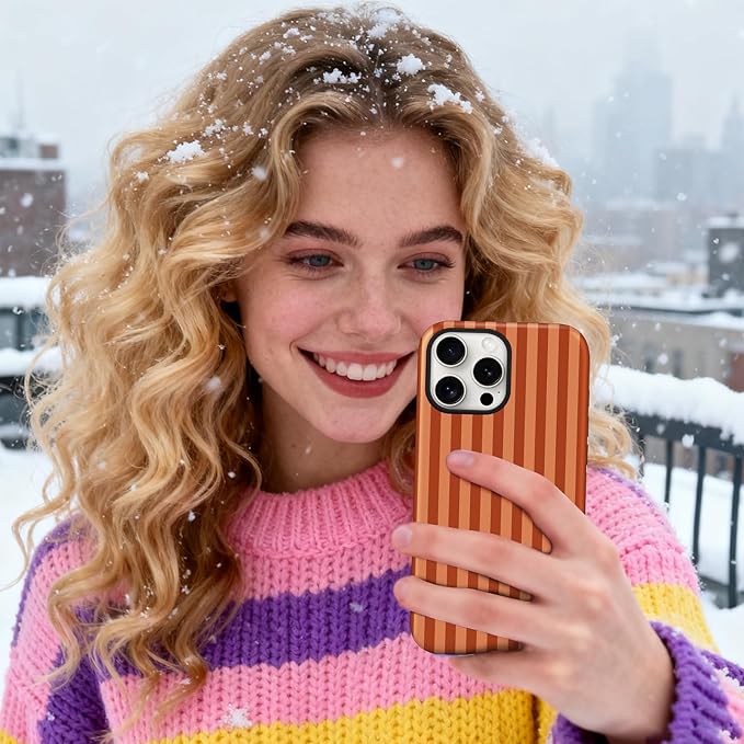 Magnetic for iPhone 15 Pro Case Cute Stripes Phone Case, Shockproof Slim TPU and Hard PC Protective Phone Cover Compatible with MagSafe Designed for Women Girls, Deep Brown