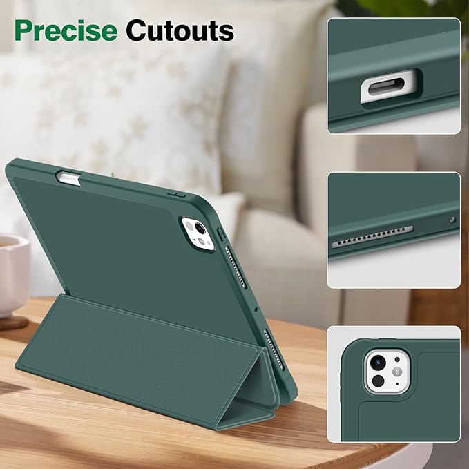 Fintie SlimShell Case for iPad Pro 11-inch (M5) 2025 / (M4) 2024 - [Built-in Pencil Holder] Soft Flexible TPU Protective Stand Back Cover, Midnight Green