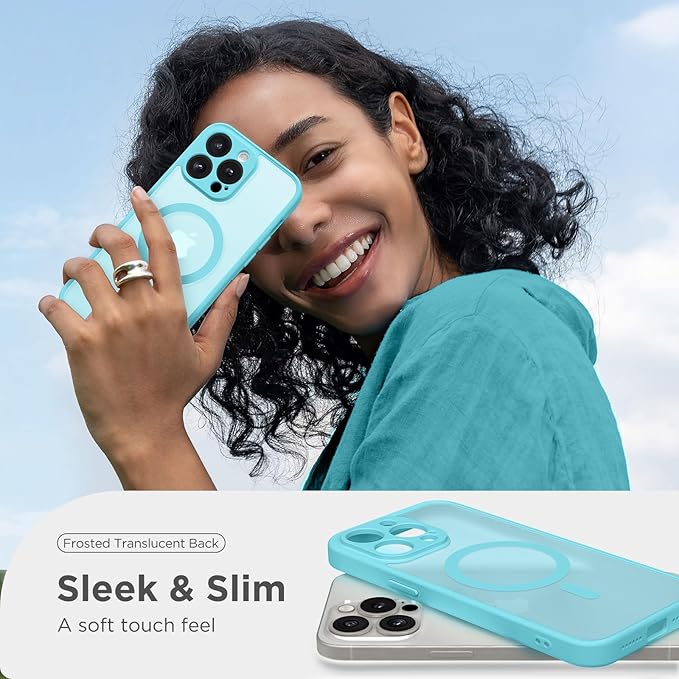 CAPRRO Magnetic for iPhone 13 Pro Max Case, [Compatible with MagSafe] [Full Camera Protection] Shockproof Protective Slim Translucent Matte Phone Case for iPhone 13 Pro Max 6.7'', Turquoise Blue