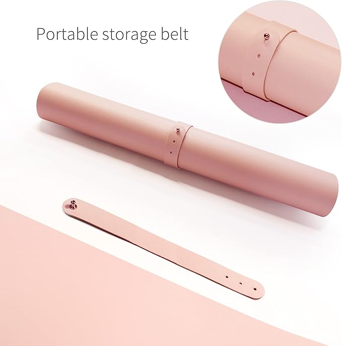 RENMTURE Dual-Sided Mouse Pad, Natural Cork & PU Leather Large Desk Pad for Office and Home Work, Desk Protector Non-Slip, Waterproof, Easy Clean (Pink, 23.6" x 13.7")