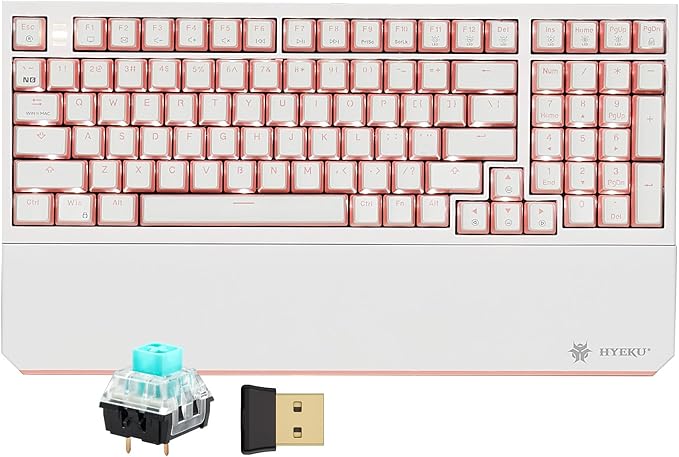 Hexgears X4 Wireless Mechanica Keyboard, 99-Key Clicky Switch White Backlit Gaming Keyboard - NKRO 2.4G/USB-C with Wrist Rest, Pudding Keycaps-White/Pink