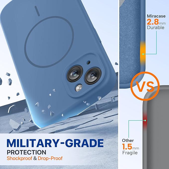 Miracase Magnetic for iPhone 15 Plus Case, [Soft Anti-Scratch Microfiber Lining], Magnetic for MagSafe, Liquid Silicone Shockproof Drop Protection Phone Case for 15 Plus, Glass Blue