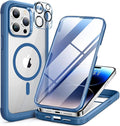 Miracase Magnetic for iPhone 14 Pro Case 6.1 inch, (Compatible with MagSafe) Upgrade Full-Body Clear Phone Bumper Case with Built-in 9H Tempered Glass Screen Protector, Magnetic Capri Blue