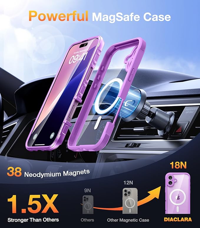 Diaclara Designed for iPhone 16 Plus Case 6.7 Inch,Upgraded [Full Camera Protection] Full Body Rugged Clear Bumper Case with Built-in Screen Protector,Dark Pink