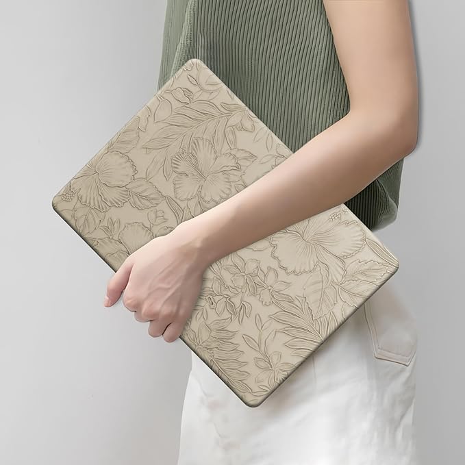 DTangLsm for MacBook Air 15 inch Case 2026 2025 2024 2023 M5 M4 M3 M2 A3448 A3241 A3114 A2941, Elegant Texture Retro Leather Hard Cover for M5 MacBook Air 15 Case+Keyboard Skin,Apricot Embossed Floral