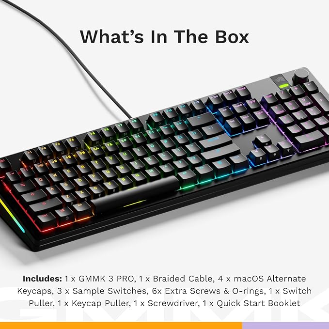 Glorious Gaming - GMMK 3 PRO: Custom Mechanical Keyboard, Full Size 100% Keyboard, Modular Aluminum Body & Gasket System, Hotswappable MX Switches, Sound Dampening Foam, Custom Keycaps, ANSI (Black)