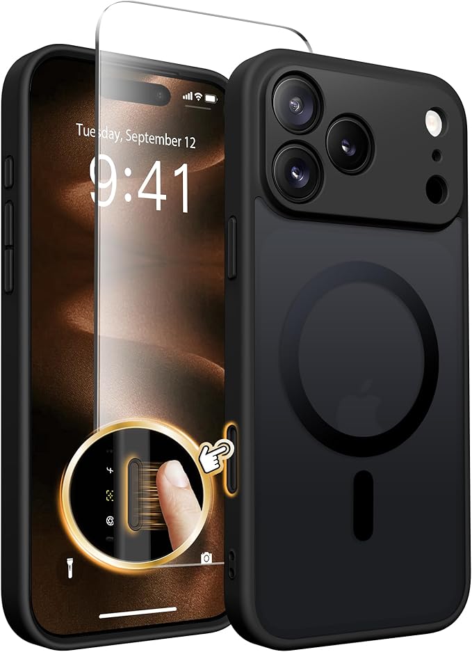 CAPRARO Magnetic for iPhone 17 Pro Max Case, Upgraded [Full Camera Protection] [Compatible with MagSafe] Protective Translucent Matte Women Girl Phone Case Cover, Black