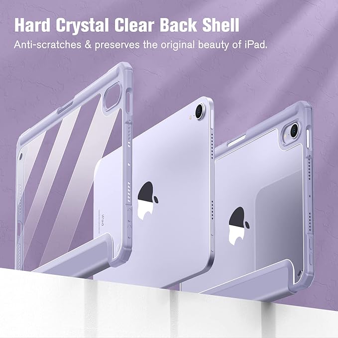 Fintie Hybrid Slim Case for iPad Mini 7 (A17 Pro, 7th Generation) 2024 / iPad Mini 6 (6th Gen) 8.3 Inch, [Built-in Pencil Holder] Shockproof Cover Clear Transparent Back Shell, Lilac Purple