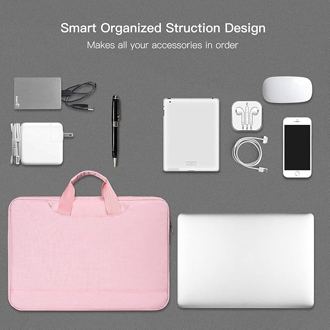 14 15 Inch Laptop Case Women Ladies Bag TSA Laptop Sleeve for MacBook Pro 14" M5/M4/M3/M2/M1, Macbook Air 15 M5/M4, Dell XPS 15/Inspiron 14, Acer HP Lenovo ASUS Chromebook 14" Notebook Case Bag, Pink