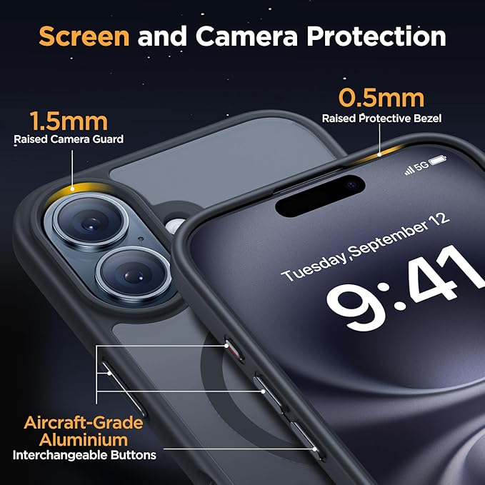 Miracase Magnetic Series for iPhone 16 Case [Compatible with MagSafe] Military-Grade Protection, Anti-Fingerprint, Slim Phone Case for iPhone 16 6.1 inch - Black