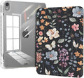 Case for iPad Air 11 Inch M4/M3/M2 (2026/2025/2024), iPad Air 5th/4th Generation 10.9" Case, Clear Back Cover Origami Trifold Stand with Pencil Holder, Black Flower