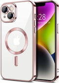Hython Magnetic Clear for iPhone 14 Case with Camera Lens Protector [Compatible with MagSafe] Luxury Plating Edge Slim Soft TPU Cover Protective Phone Case for iPhone 14 6.1", Pink
