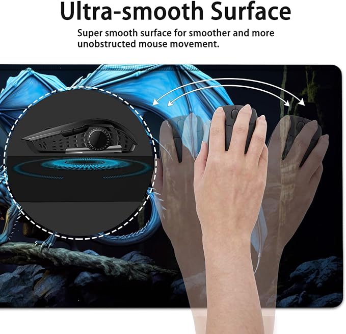 Large Mouse Pad, 31.5 x 11.8in Extended Gaming Mouse Pad with Stitched Edges, XXL Mousepad Protector Non Slip Rubber Base for Office and Home Writing Mat, Blue Flying Dragon Pattern Black Desk Mat