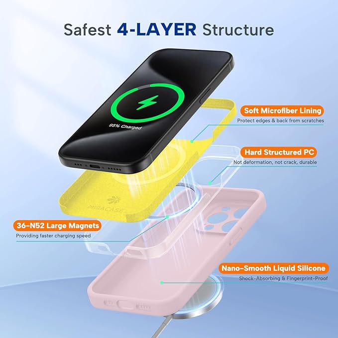 Miracase Magnetic for iPhone 15 Pro Case, [Soft Anti-Scratch Microfiber Lining], Magnetic for MagSafe, Liquid Silicone Shockproof Drop Protection Phone Case for 15 Pro, Sand Pink