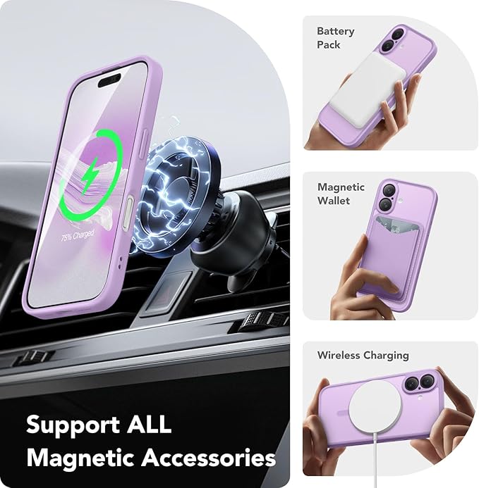 CAPRARO Magnetic Compatible with iPhone 16 Case, Upgraded [Full Camera Protection] [Compatible with MagSafe] Protective Translucent Matte Women Girl Phone Case Cover, Elegant Purple
