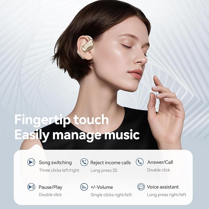 Open Ear Headphones Bluetooth Wireless Over Ear Earbuds with Ergonomic Earhook Ear Buds, Led Power Display,48h Playtime，Ipx6 Waterproof Comfortable for Workout，Cycling，Running (Skin)