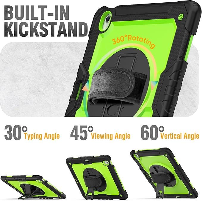 HXCASEAC Rugged Case for iPad Air 11 inch M4 M3 M2 (2026 2025 2024), Heavy Duty Protective Design with Pencil Holder, Screen Protector, Rotating Stand, Hand Strap, for iPad Air 11 Hard Case (Green)