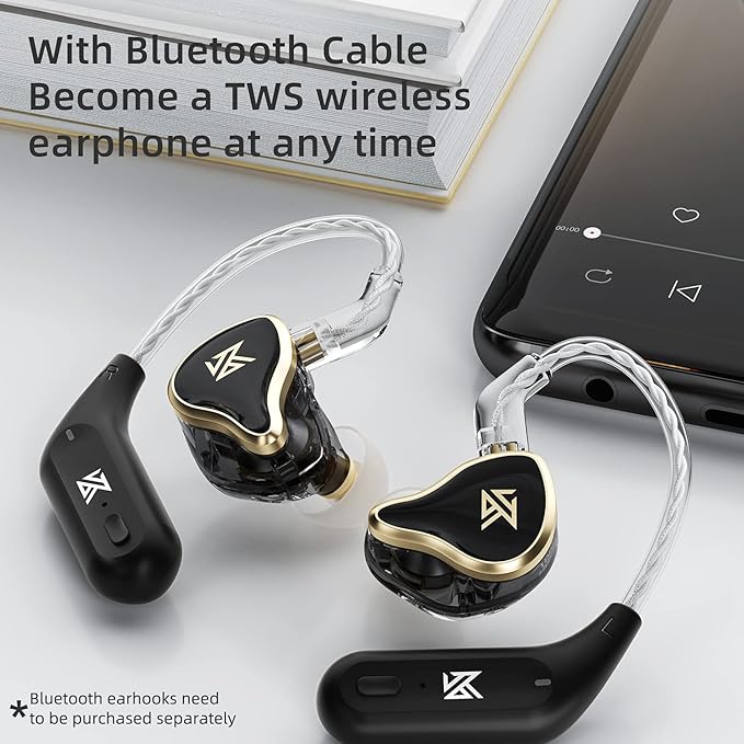 KZ ZAS in-Ear Headphones Wired Earbuds, IEM Headphones, 8-Unit Hybrid High-Frequency 7BA+ 1DD HiFi Stereo Sound Earphones Noise Cancelling Earbuds(with Mic,Black)