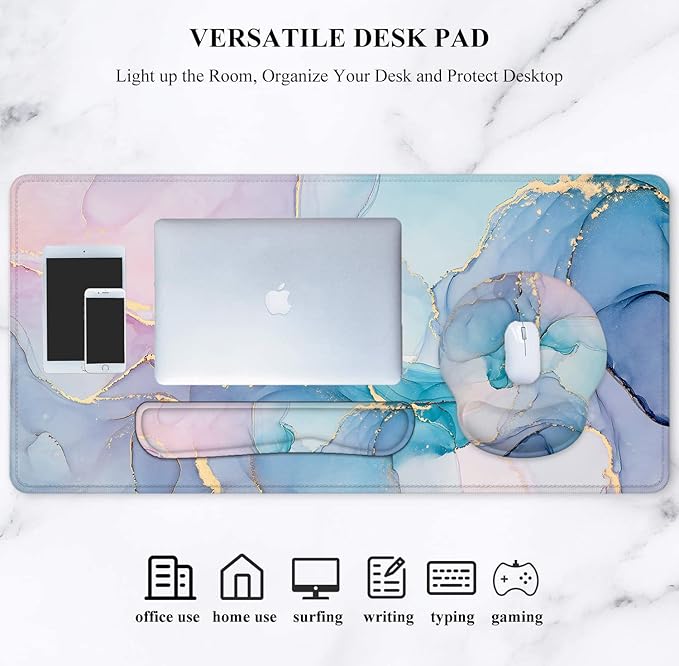 LATEEFAH Mouse Pad with Wrist Rest, Large Mouse Pad, Ergonomic Gaming Desk Pad Keyboard Wrist Rest Set, 4-in-1 Desk Mat Keyboard Mat for Home, Office