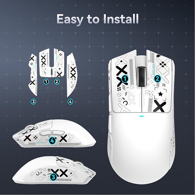 Attack Shark Gaming Mouse Anti-Slip Grip Tape,Compatible with X11 Superlight Wireless pc Mouse,Sweat Resistant,Fine Feel,Cut to Fit,Cool Mouse Skins for Video Games/Office/Study(White)
