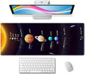 Black Large Gaming Mouse Pad with Stitched Edges, Desk Pad Extended Keyboard Mat, Non-Slip Rubber Base Mousepads for Laptop, Office, Home, 31.5X11.8 inch Solar System with Scientific Information