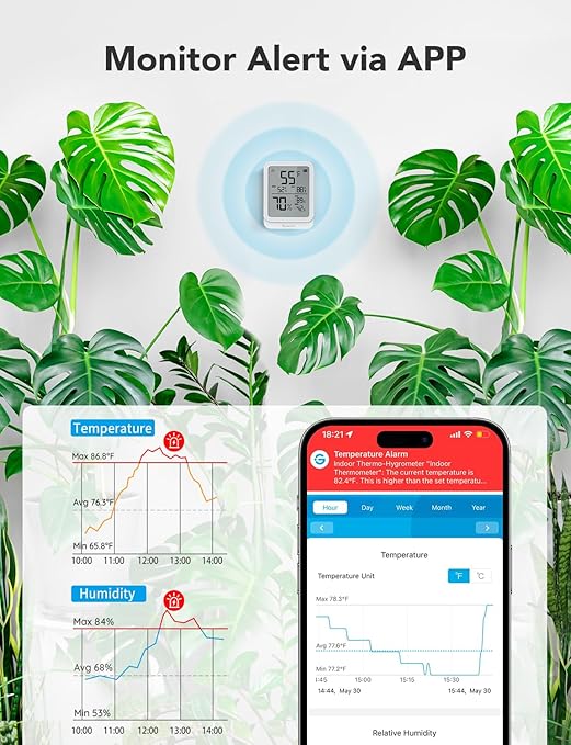 GoveeLife Hygrometer Thermometer H5104 2Pack, Bluetooth Room Temperature Monitor with APP Alert and 2 Years Date Storage Export, Remote LCD Digital Hygrometer Indoor Humidity Meter, Greenhouse